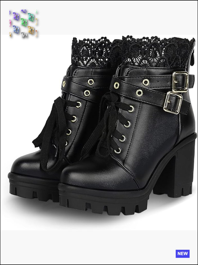 Chunky Platform High Heel Boots Lace Up Gothic Ankle Booties Block Heel Punk